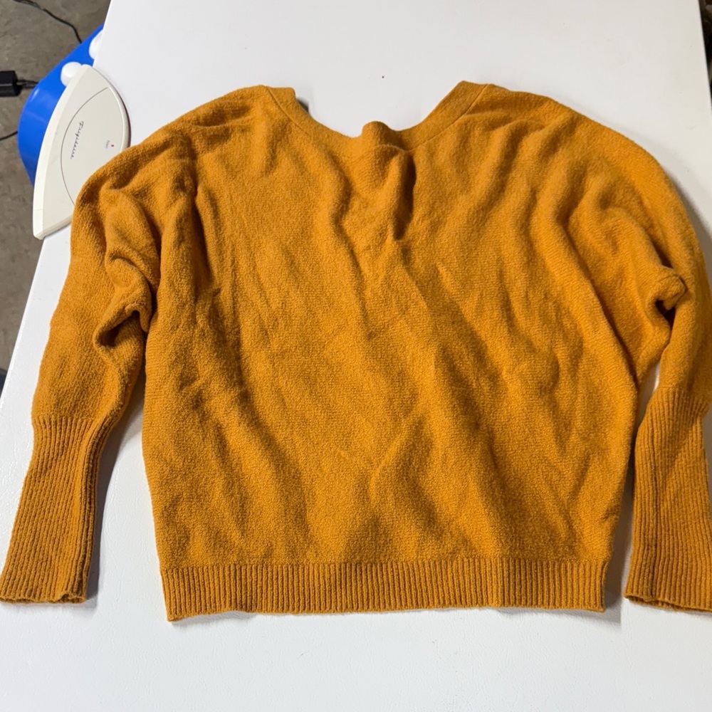 Cozy Sweater in Warm Mustard with v neck back and button accent